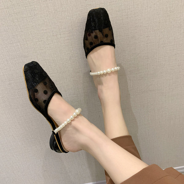 Women Baotou Pearl-Strapped Heels