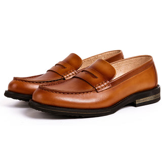 Buy orange Men Casual Cowhide Leather Loafers