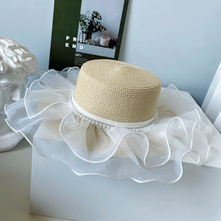 Buy apricot Women Silk-Edged Summer Straw Hat