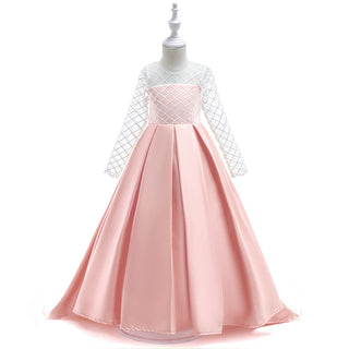 Buy pink Mesh Long Sleeve Trailing Girls&#39; Dress