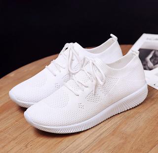 Buy white Solid Color Lace-up Flexible Sneakers