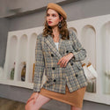 Double-Breasted Checkered Blazer