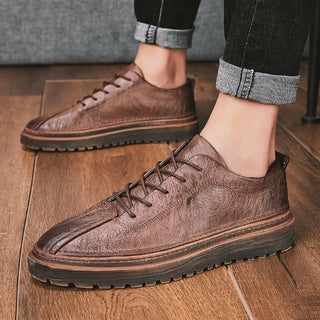 Buy brown Men Solid Colored Raised Sole Leather Shoes