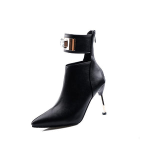 Buy black Women Pointed Toe Metal Buckle Leather Shoes