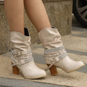 Multi Strap Leather Wedge Heel Boots