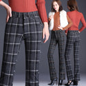 Plaid Woolen Casual Flared Pants