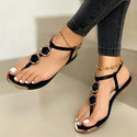 Double Round Buckle Skinny Strap Flat Leather Sandals