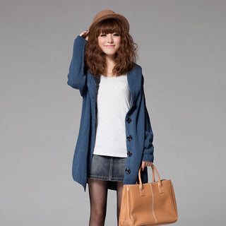 Buy blue Women Loose Fur Lined Cardigan Coat