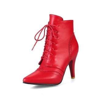 Buy red High Heeled Embroidered Lace Martin Boots