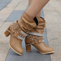 Multi Strap Leather Wedge Heel Boots