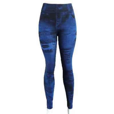 High Waist Tight Denim Printed Leggings