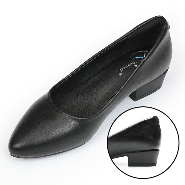 Women's Leather Soft Sole Black Flat Shoes