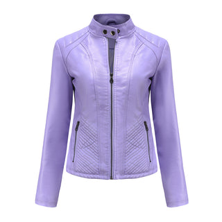 Buy lavender Simple Thin Leather Jacket