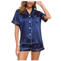 Silk Satin Pajamas Set Short Sleeve Button Down Sleepwear