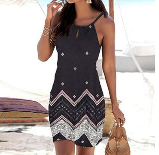 Halter Neck Printed Sleeveless Casual Dress