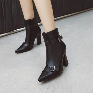 Buy black Pointed Toe High Heel Strapped Ankle Boots