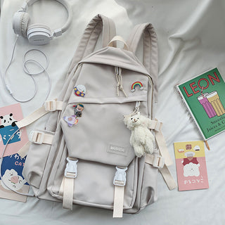 Buy beige Large Capacity Multi-Pocket Decorated Backpack