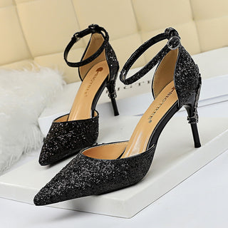 Women High Metallic Sequined Heels