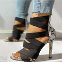 Cross Ties Snake Pattern High Heels