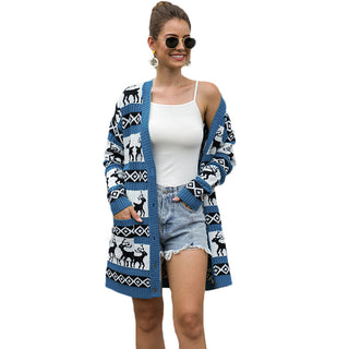 Buy blue Elk Button-up Cardigan Sweater