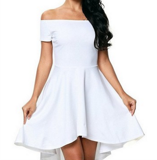 Buy white One Shoulder Short Sleeve And Large Swallowtail Skirt