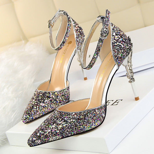 Women High Metallic Sequined Heels