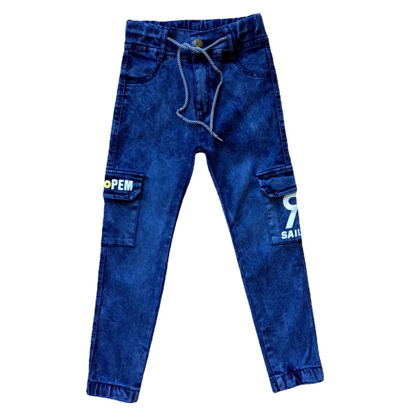 Boys Monogram Print Multi-pocket Cargo Jeans