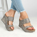 Wedge Flip-Flop Thick Heeled Leather Sandals