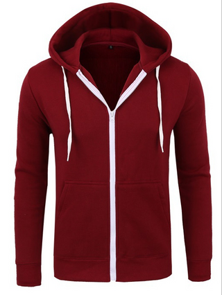 Buy red Men Casual Zippered Pullover Hoodie