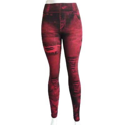 High Waist Tight Denim Printed Leggings