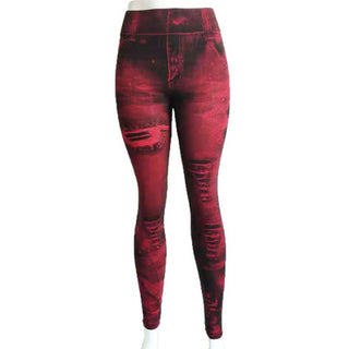 Buy red High Waist Tight Denim Printed Leggings