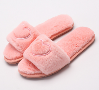 Buy pink Women Heart Lined Slip-on Plush Slippers