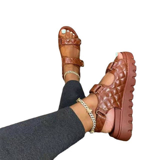 Buy brown Women Velcro Leather Platform Sandals