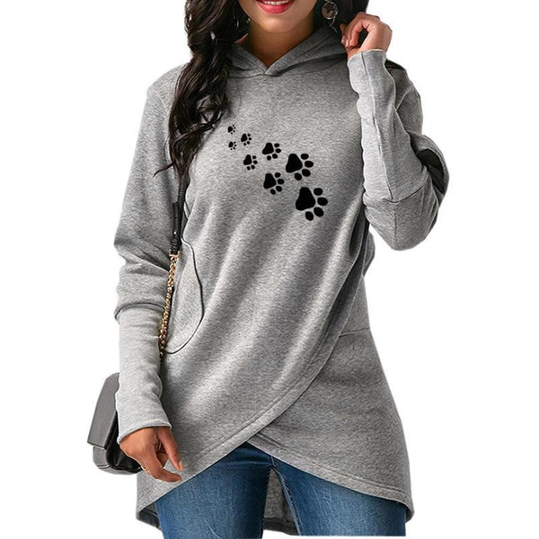 Women Paw Print Long Hoodie