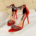 Floral Metal Clip Stiletto Open Toed High Heels