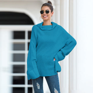 Buy blue Women Loose Turtleneck Sweater