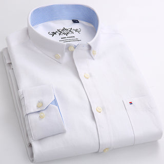 Buy white Men Casual Cotton Long-sleeved Shirt