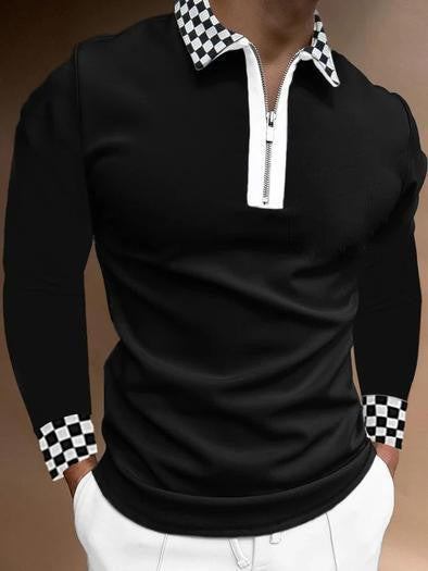 Men Lapel Striped Slim Polo Shirt