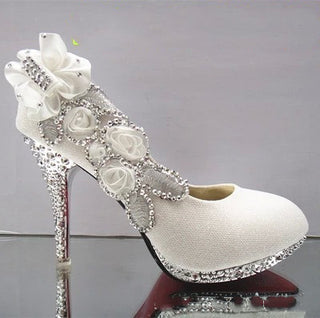 Buy white Crystal Textured Floral Sparkly High Heels