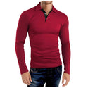 Men Long-sleeved Solid Color Lapel T-Shirt