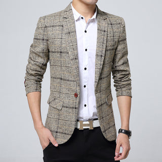 Buy khaki Men Casual Plaid Blazer