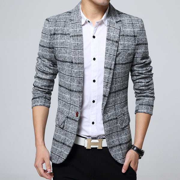 Men Casual Plaid Blazer