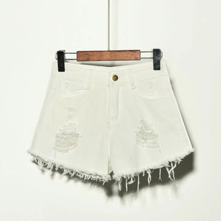 Buy white Ripped Denim Frayed Shorts