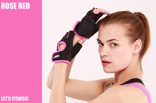 Buy rose-red Unisex Breathable Non-slip Half Gloves