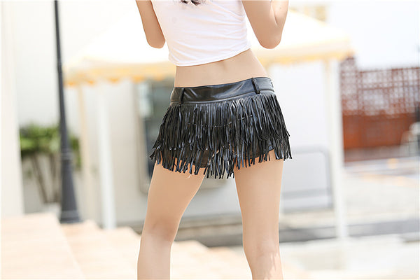 PU Leather Frayed Edge Shorts