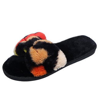 Buy black Women Casual Bowknot Plush Slip-on Slippers