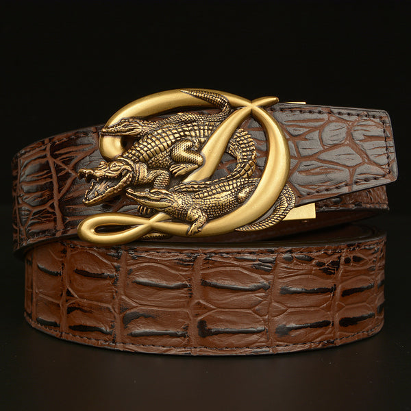 Patterned Real Cowhide Automatic Buckle Belt