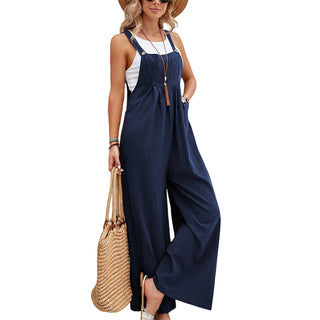 Buy dark-blue Overalls Casual Loose Rompers Jumpsuits With Pockets