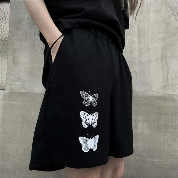 Butterfly Print Cotton Blended Shorts