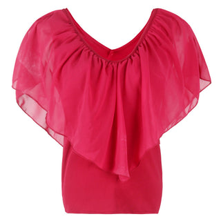 Buy red Chiffon Bat Sleeve Stitching T-Shirt Shawl Top